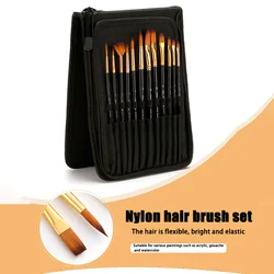 12pcs Artist Paint Brush Set High Quality Nylon Hair Wood Black Handle Watercolor Acrylic Oil Brush Painting Art Supplies