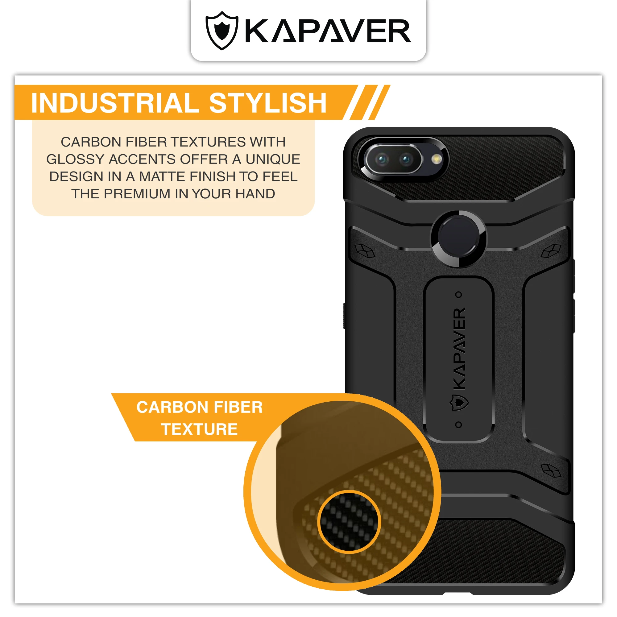 KAPAVER®Чехол Oppo Realme U1 для задней крышки, проверенный на падение, ударопрочный, из углеродного волокна, черный(только для Realme U1)(карбоновый черный