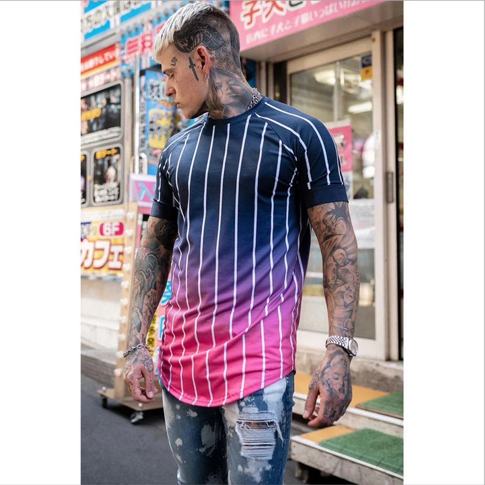 

Casual Men T-shirt Stripe Summer Man Tshirt Fashion Tops Streetwear Male T-shirts Hip Hop Brand Clothing Mens Tee T Shirt Men
