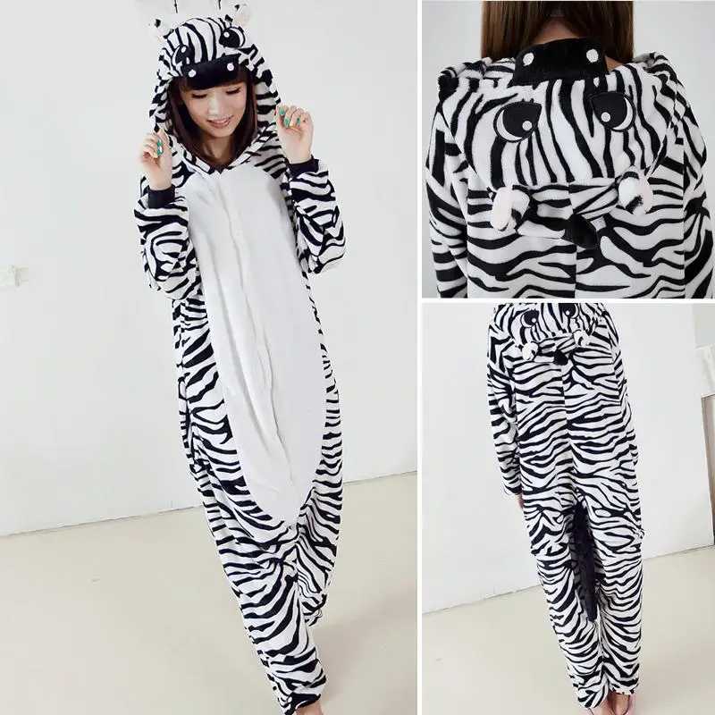Zebra FL Пижамы для взрослых, Женские Фланелевые пижамы, кигуруми, единорог, Ститч, тигр, Тоторо, Мультяшные животные, пижамные комплекты, пижамы с капюшоном - Цвет: Zebra FL