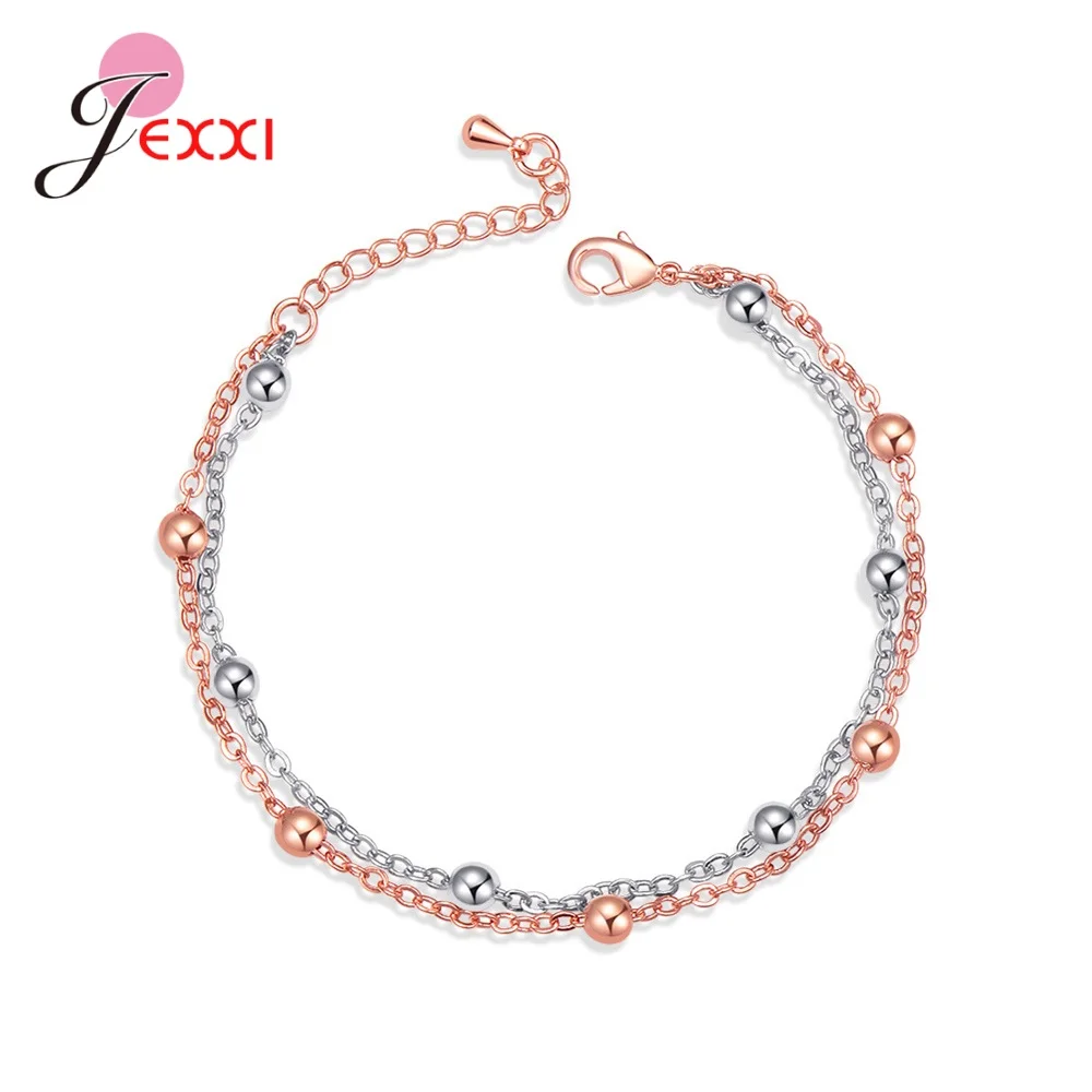 Fahion Double Layer 925 Sterling Silver Bracelets/Bangles For Girls Most Popular Cheap Price Beads Hand Chains Size Adjustable | Украшения