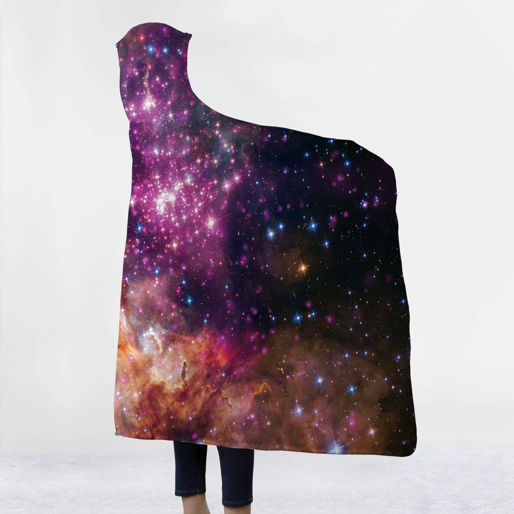Psychedelic Звездное небо серии с капюшоном Одеяло Galaxy Печатных шерпа Флисовое одеяло с начесом теплое покрывало одеяло для дома диван