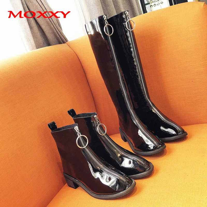 New Sexy Zip Ankle Boots Women Thigh High Boots Over The Knee Boots Platform Leather Black Long Boots Autumn Shoes Woman