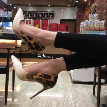 

2019 New Fashion High Heels Leopard Shoes Women Pumps Office Lady Pointed Toe Flock Sexy 8 10 12 cm Wedding Sapato Feminino