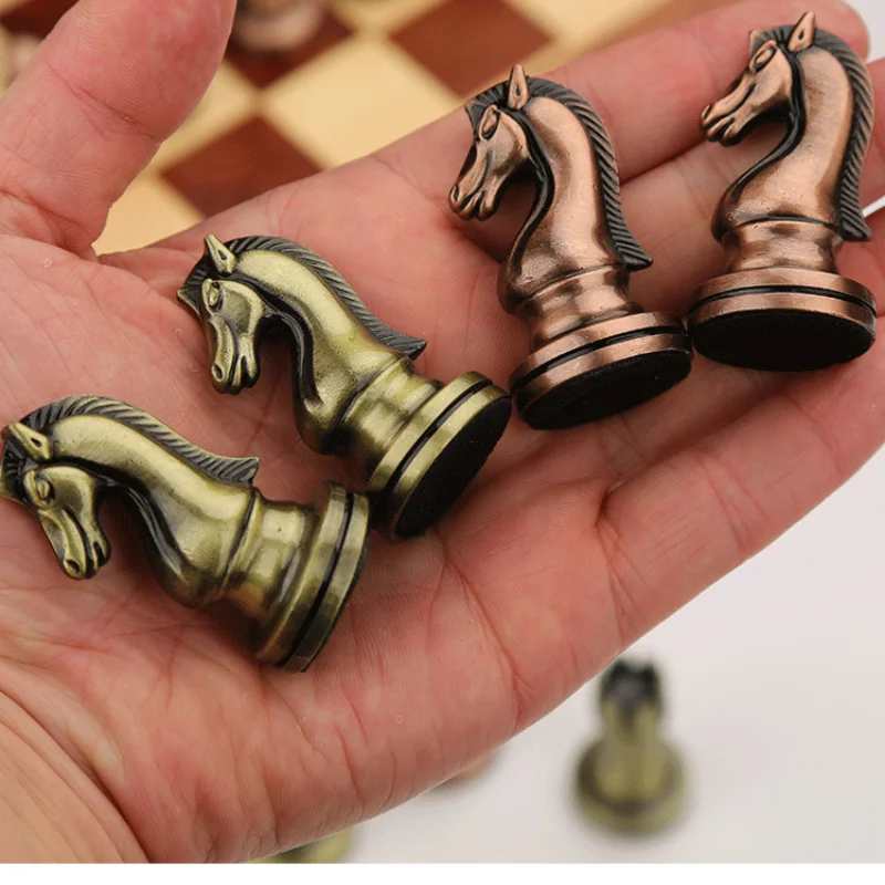 High-end Chess Gift Box Metal Chess Pieces Wooden Chessboard Retro European Style Ornaments