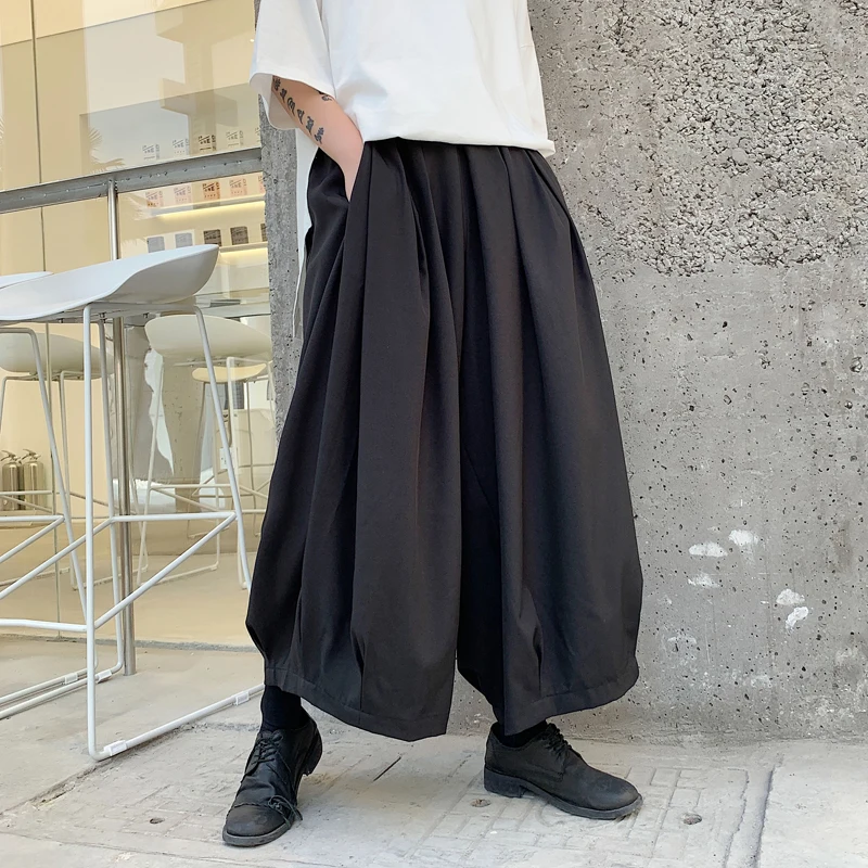 Мужская Уличная одежда в стиле хип-хоп, Свободные повседневные широкие брюки для мужчин и женщин, японский стиль, плиссированная юбка-шаровары, брюки, винтажные брюки-кимоно