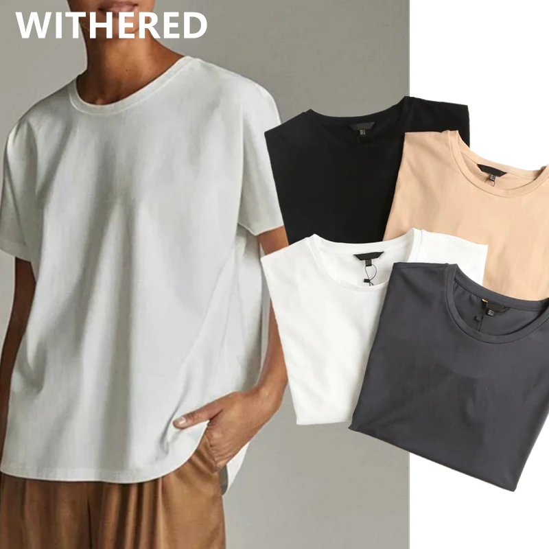 Withered Summer T shirt Women England Style Simple Solid O Neck Cotton Match Basic Harajuku Tshirt Camisetas Verano Mujer 2021