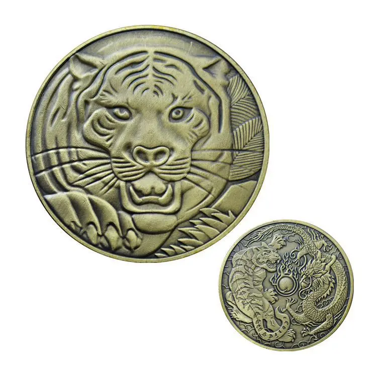 Chinese Dragon Tiger Brozen Plated Coin 40mm collectible sourvenir Coins Festival Gift Drop shipping | Дом и сад