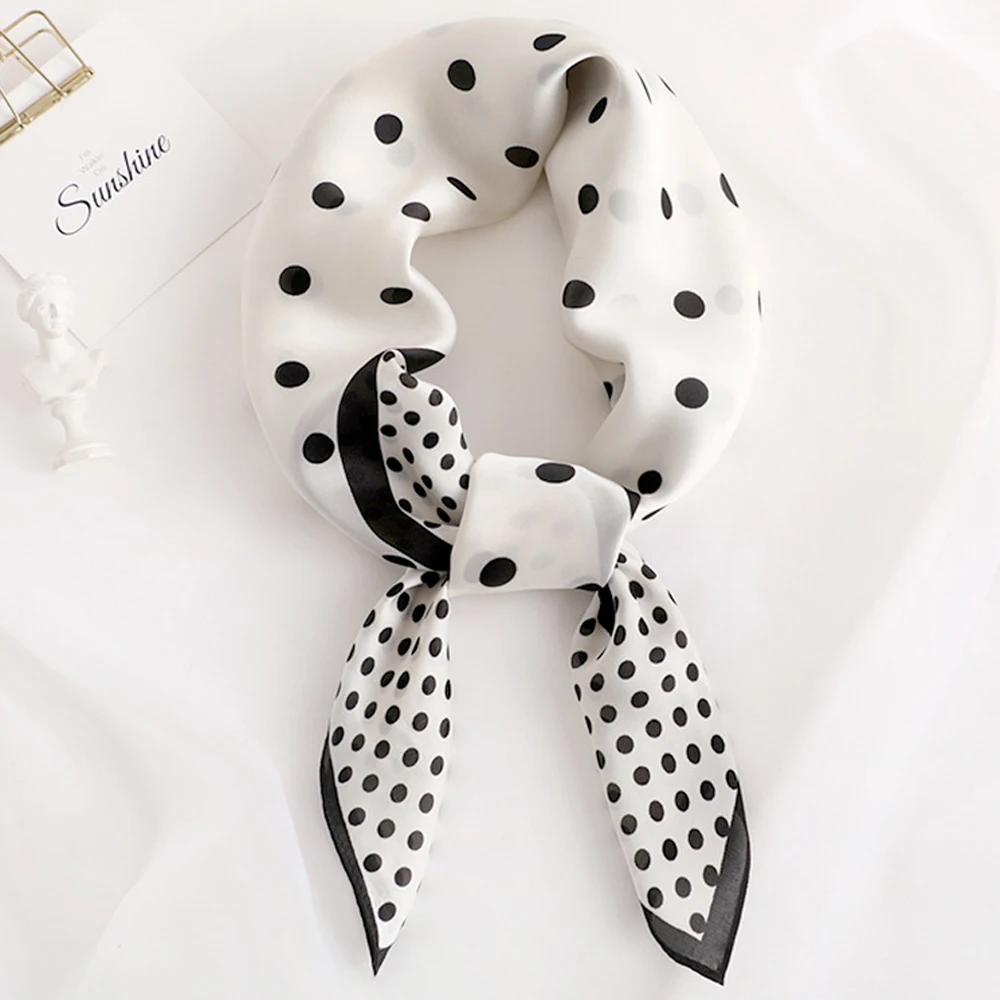 

2020 New Women Silk Scarf Square Foulard Lady's Neck Hair Scarves Design polka dot Printed Head Kerchief Girl Hair Scarfs