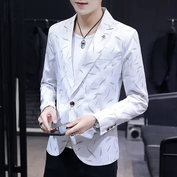 

Fall 2019 men's suits printed cultivate one's morality teen fashion leisure suit