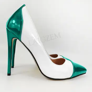 

LAIGZEM Colorful 4 Seasons Women Heels Pumps Slip on Patent Stiletto Basic Dress Shoes Woman Tacones Zapatos Large Size 38 45 47