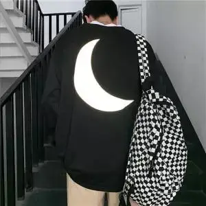 2 Harajuku уличная негабаритная Светоотражающая Футболка мужская Большая Луна уличная хлопковая рубашка Мужская Унисекс шик Ulzzang Kpop Хип Хоп Футболка - Цвет: 2