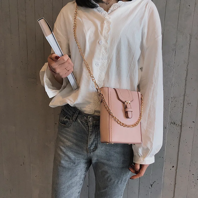 

Simple Summer Texture Chain Women's Bag New Type 2019 Belt Bucket One Shoulder Slant