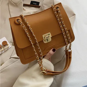 

Simple Solid Color PU Leather Shoulder Bag for Women 2020 Fashion Lock Handbag Designer Handbags High Quality Crossbody Bag Sac