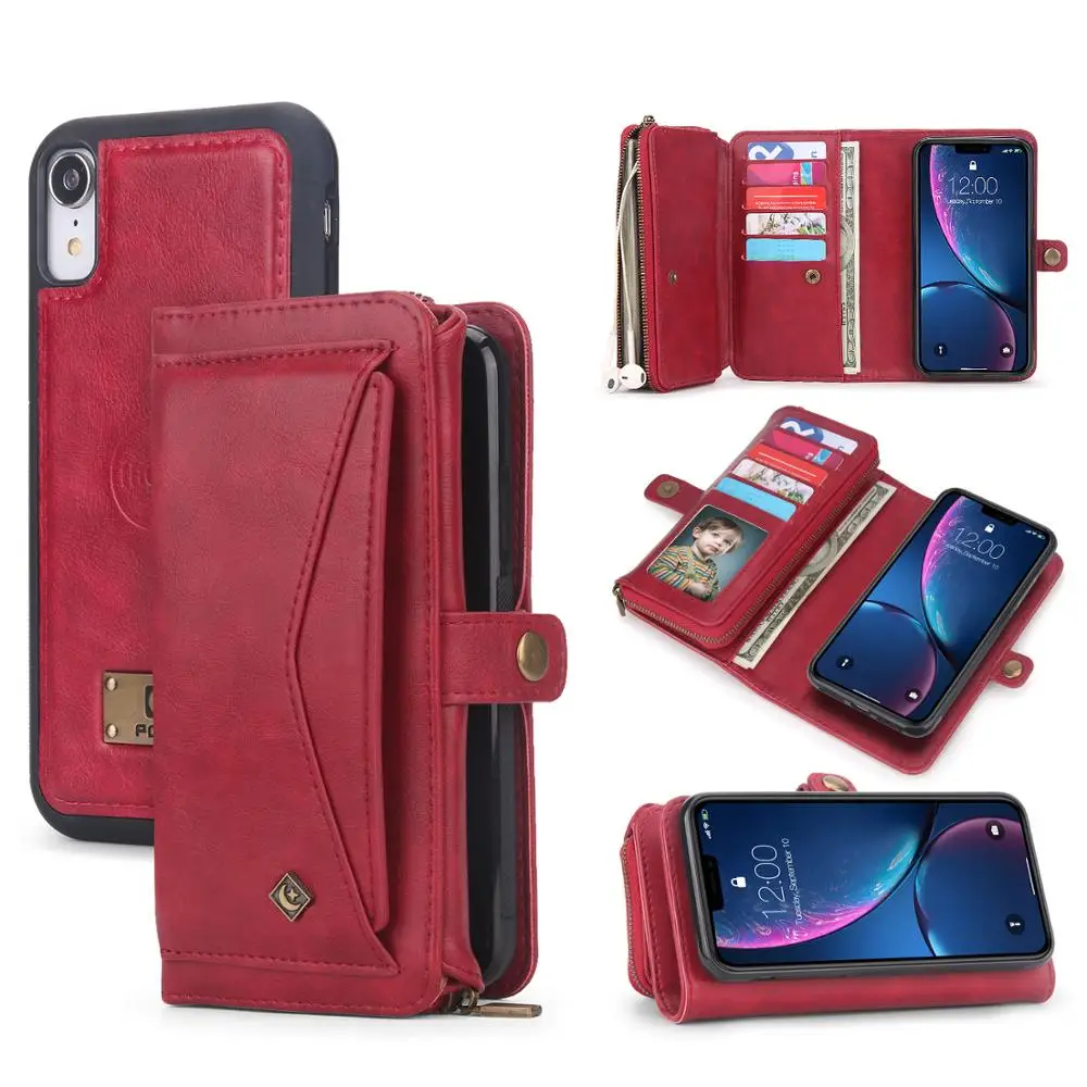

Multi Wallet Card Holders Case for iphone XR Case Magnetic 2-in-1 Flip Leather Case for iphone 11 Pro Max X XS 7 8 Bracke Shell