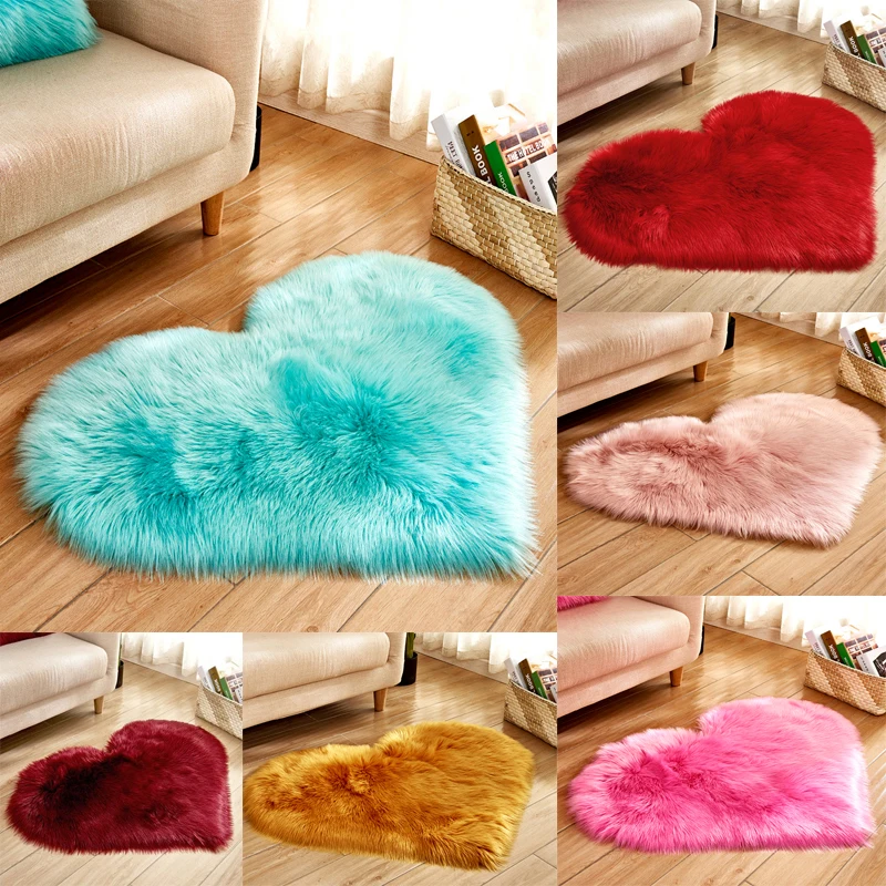 

Fur Rug Artificial Wool Sheepskin Hairy Mat Love Heart Rugs Shaggy Carpet Faux Fluffy Mats Pink White Red Blue Faux Rug Bedroom