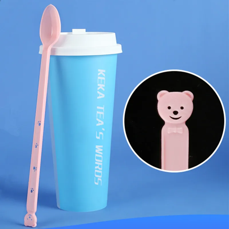 

100pcs Creative desechable spoon net red party birthday favor milk tea drink cute long handle disposable cute plastic spoon