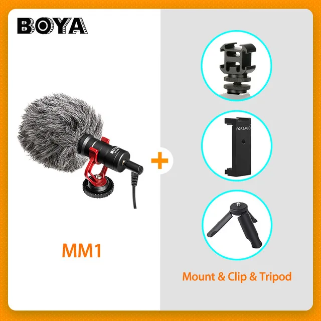 BOYA BY-MM1 DSLR Video mi crophone mi c Vlogging recording mi crofone для камер Canon Moza mi ni mi Zhiyun smooth 4 mi krofon - Цвет: MM1 add 3 acc