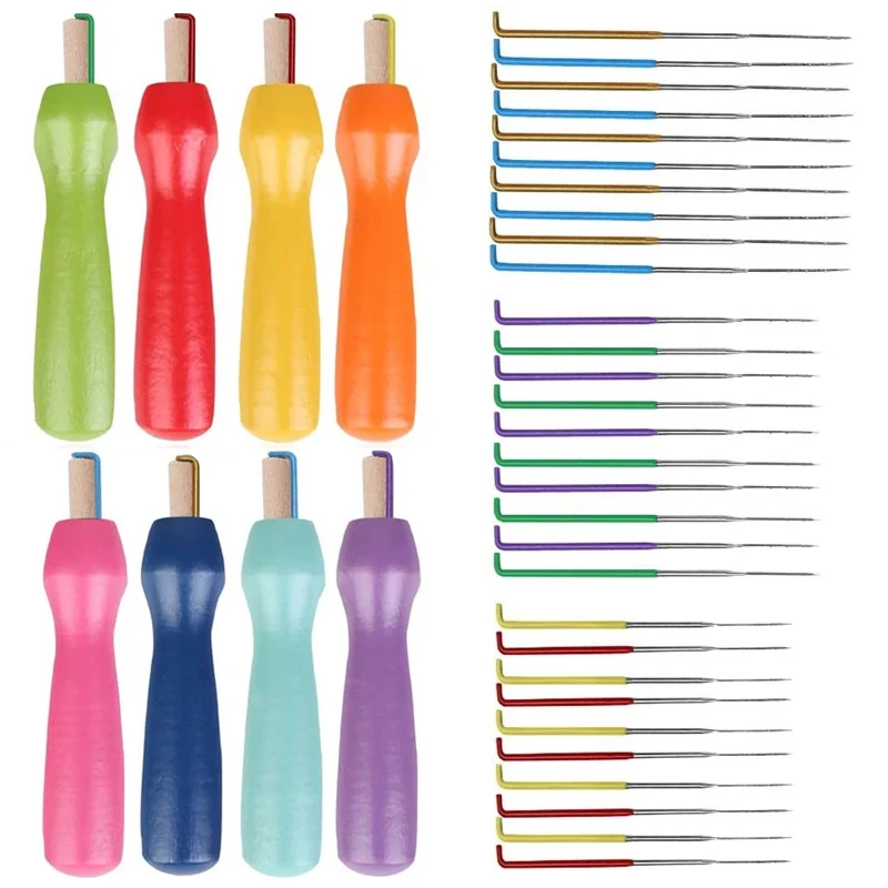 Nonvor 8 Pcs Felting Needles Tools Colorful Wooden Handle Holder Supplies with Color Coded Wool Felt DIY Starter Fabric Craft