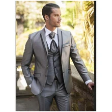 

Hot Selling High Quality Notch Lapel Design Men's Shiny Silver Suits Tailored Two Buttons Casual Wear Blazer 3 Pieces Slim Fit