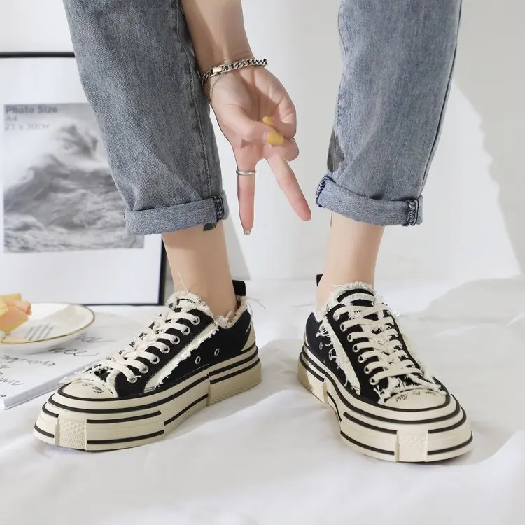 

Online Celebrity 2019 Autumn New Style Korean-style Canvas Shoes Lettered Lace-up Flat Top Shoes Tassels Fashion Comfortable Ver