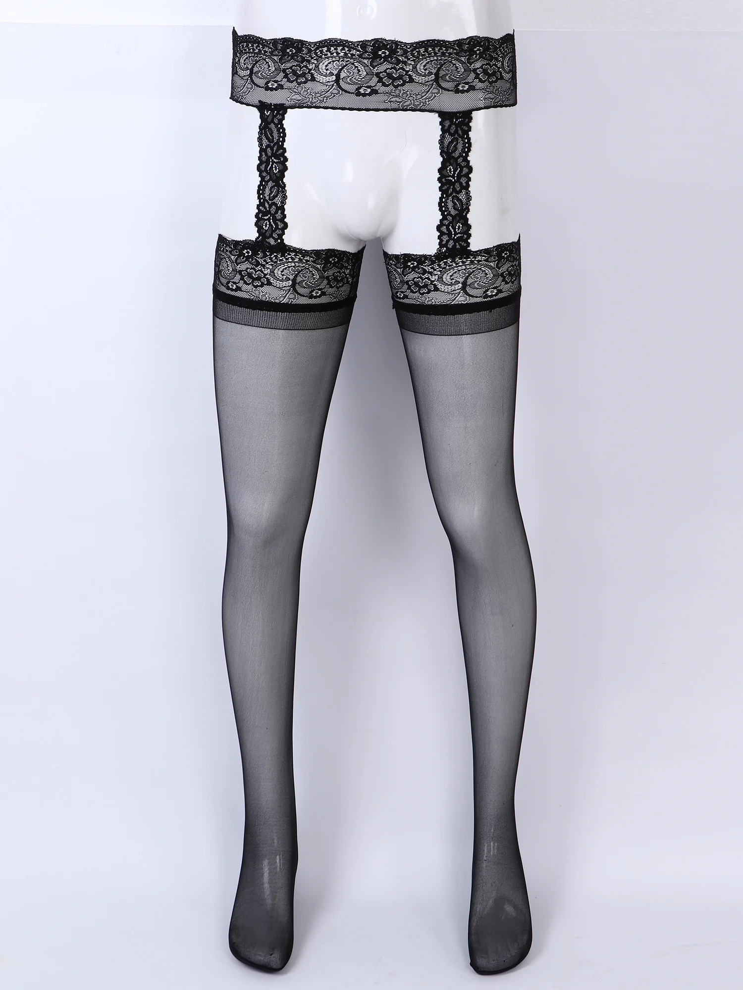 Mens Sissy Ultra-Thin Stockings Sexy See Through Lace Hollow Pantyhose Gay Tights Leggings Crossdressing Porno Hosiery Nightwear