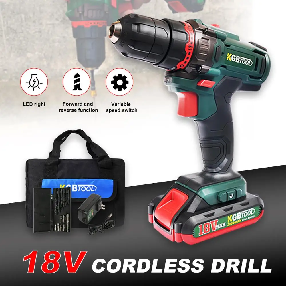  KGB Cordless Impact drill 18V Lithium-Ion Battery Operated Rechargeable Power Tools 2-Speed with to