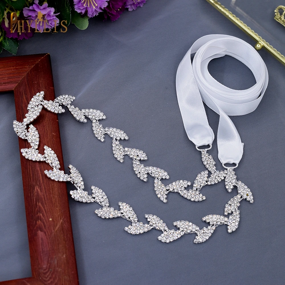 S08 Alloy Leaves Wedding Belt Rhinestone Belts for Evening Dresses Bridal Gown Belt Bride Waist Belts for Women for Dresses belts for woman punk rock fashion domineering abdomen belt hip hop wild sexy jewelry club leisure belt strap waist beads