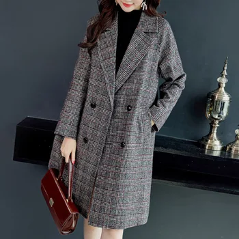 

Autumn and Winter Wool Woolen Coat 2019 Casual Woolen Coat Cardigan Jackets Winter Coat Women Pockets Slim Long Overcoat S0074