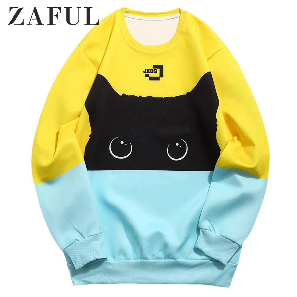 Мужская толстовка с объемным принтом в виде кота ZAFUL разноцветная длинными