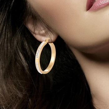 

Fashion Hoop ear rings With Rhinestone Circle Earrings Simple earrings Circle golden Loop Earrings For Women's Party ear Jewelry