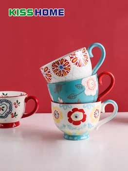 

400ml Nordic hand-painted characteristic milk breakfast cup large capacity ceramic coffee cups Kitchen Vintage Tableware
