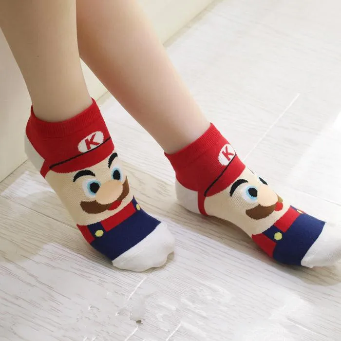 Super Mario Bros принт Носки Супер Марио и Луиджи Йоши Жаба, в форме персика одежда для сна с милыми и забавными рисунками, женские хлопковые носки Весна-осень дышащие впитывающие пот