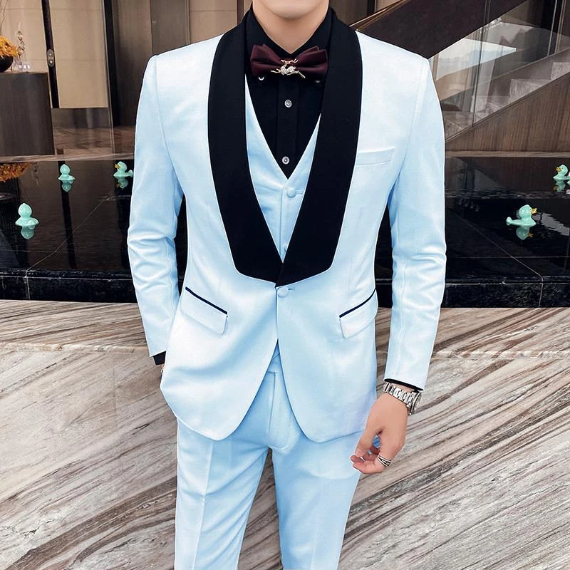 Traje de esmoquin azul claro para hombre, traje de novio, chal terciopelo con solapa, ajustado, PARA fiesta de graduación, traje de boda, Blazer|Trajes| - AliExpress