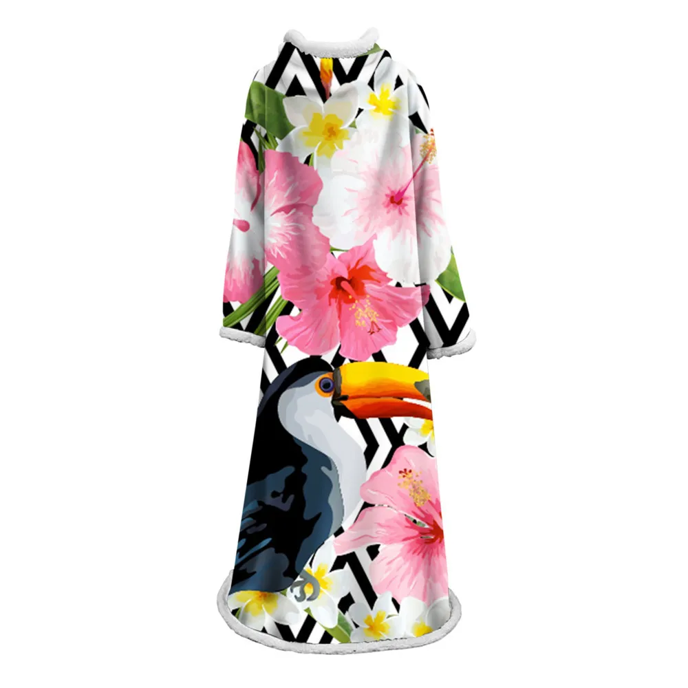 Sleeve Blanket 3D Printed Flamingo For Home Sofa Sherpa Fleece Sleeve Blanket Coral Microfiber Warm Throw Blanket - Цвет: 8