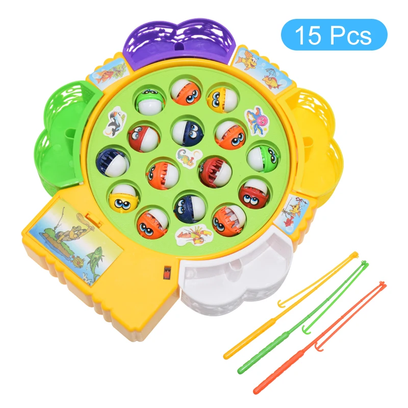 Kids Fishing Toys Electric Rotating Fishing Play Game Musical Fish Plate Set Magnetic Outdoor Sports Toys for Children Gifts 12