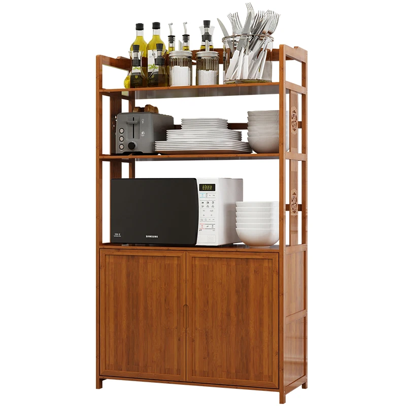 Kitchen racks floor-to-floor multi-layer microwave oven rack bamboo storage rack pan oven household space saving