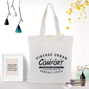 

Text type Canvas Tote Bag Shopping Bag Custom Print Logo Text DIY Handbag Daily Use Eco Ecologicas Reusable Recycle