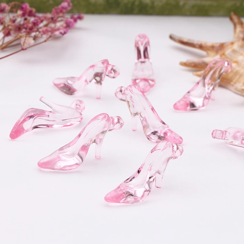 24pcs Plastic Mini Glass Slipper 3D High Heel Shoe Shape Party DIY Decorations Cake Decoratiing Tools DIY  Pink Clear Hot. 