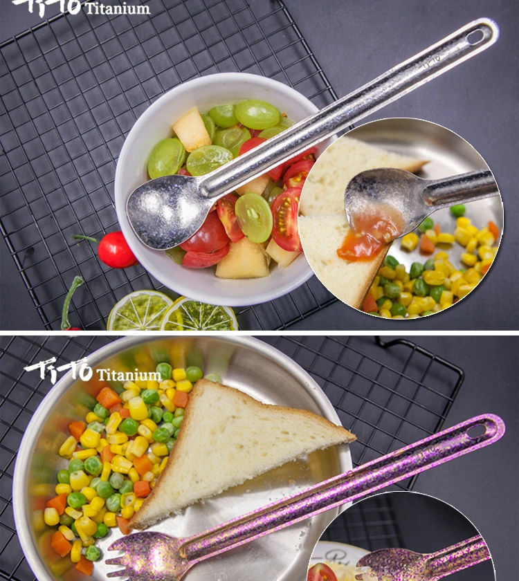 TiTo titanium Spork Longhandle наружная походная Ложка Вилка Portabale плоская посуда кемпинговая вилка ложка для спорта, туризма Титановая Ложка