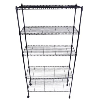 

5-Layer Plastic Coated Iron Shelf with 1.5" Nylon Wheels 165*90*35cm Black