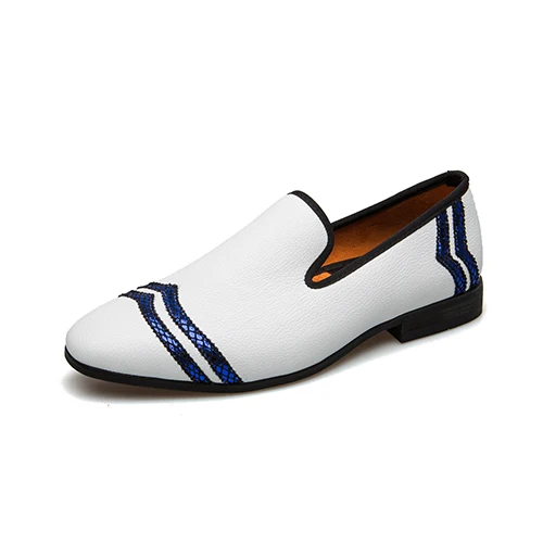 MEIJIANA Men Loafer Fashion Shoes Handmade Men's White Luxury Men Casual Loafers Wedding Shoes - Цвет: Синий