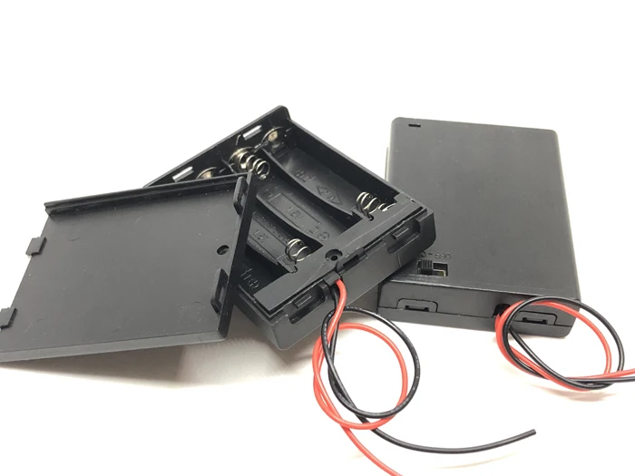 

MasterFire 500pcs/lot Black Plastic 4 x AAA Battery Storage Box Case 4 Slots DIY 3A Batteries Clip Holder Cover With Wire Lead