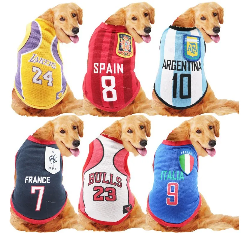 Verano ropa para mascotas ropa de malla transpirable Chaleco de la Copa del Mundo y perro de talla mediana de baloncesto ropa para perros