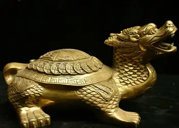 

Chinese Copper Brass Fengshui Dragon Tortoise Loong Turtle God Beast Coin Statue