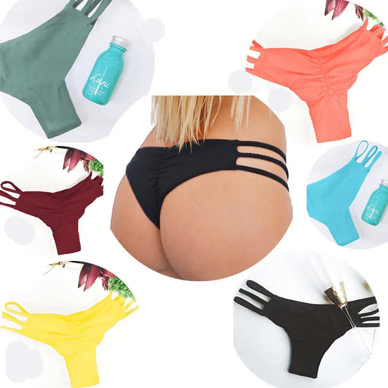 Summer Women Sexy Brazilian Swimming Trucks Shorts Panties Ladies V Thong Cheeky Ruched Bottom Swimwear Beachwear Bathing Suit