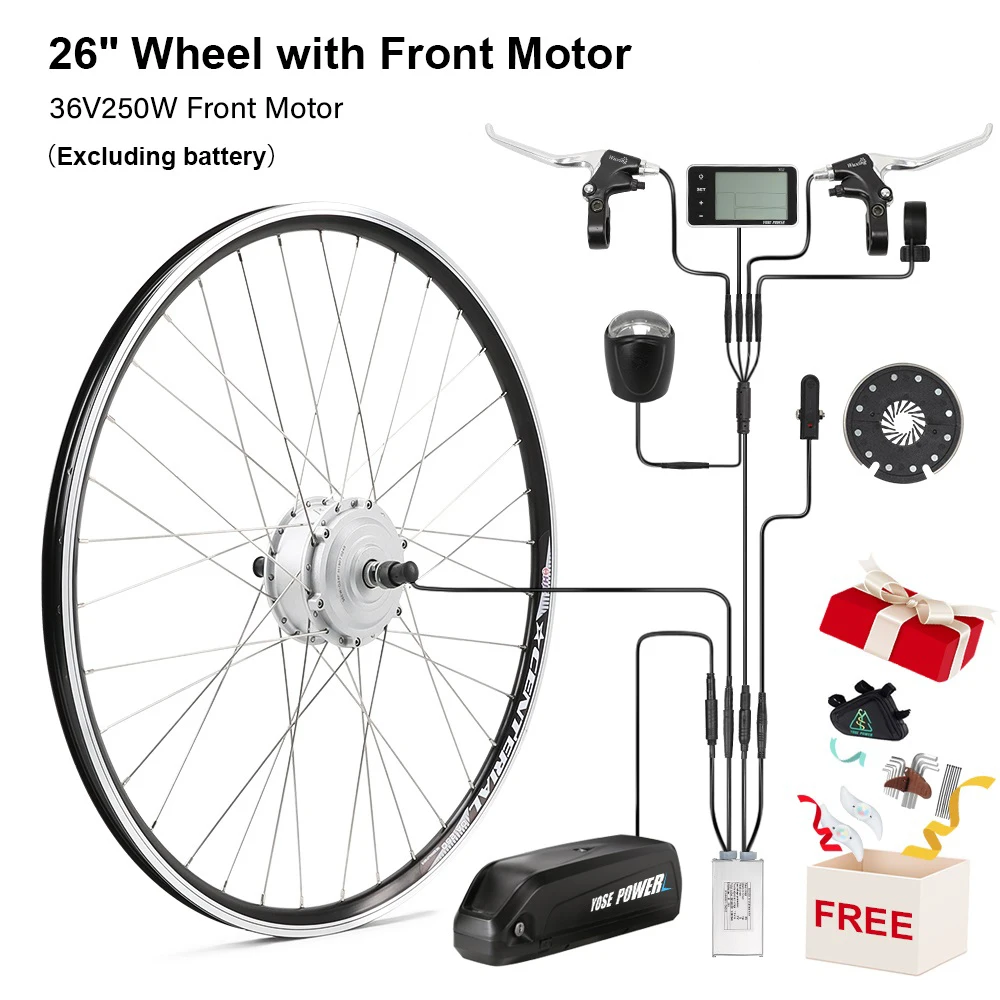 

Electric Bicycle Conversion Kit Ebike Kit 36V 250W 26'' Front Hub Motor Wheel Electric Bike Brushless Gear Motor for Disc V Bike