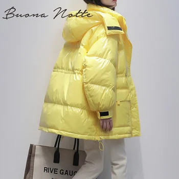 

2020 90% White Duck Down Jacket Winter Bright Coat Women Snow Clothes Loose Medium Long Female Down Parka Oversize
