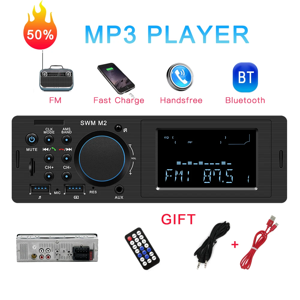 

M2 Car radio Bluetooth Autoradio 12V Car Stereo Radio FM Aux Input Receiver Charging SD USB In-dash 1 din Car MP3 Player