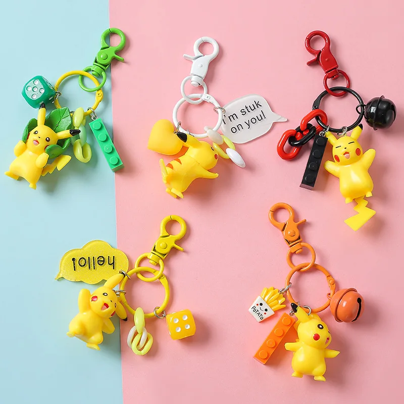 

2019 New High Quality Cartoon Cute Pikachu Keychains Anime Keyring Bell Key Chain Handbag Key Ring Kid Toy Pendant Car Key Chain